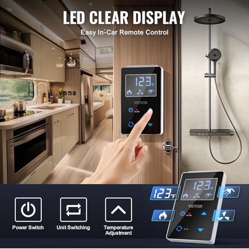 Image of VEVOR RV Tankless Water Heater, 42000BTU, Instant Shower with 15 x 15 inches White Door and Remote Controller, Ideal for RVers' Family Everyday Use (Propane)