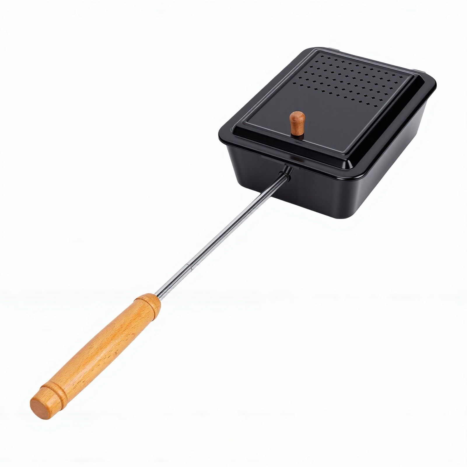 Luocute Macchina per Popcorn da Campeggio, Macchina per Popcorn Antiaderente con Manico in Legno per Casa da Campeggio All'aperto