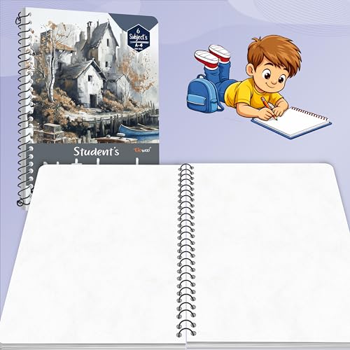 Image of GOWOO A4 size Ruled and Unruled spiral notebook || set of 2 || 400 pages || 2x200 pages each notebook || Study & Sketch || Autumn Cottage and Pisa View