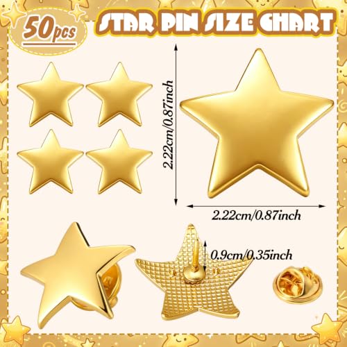 Image of Lyrow 25 /50 /100 /150 /300 Pcs Gold Star Pins Bulk golden Metal Y2k Motivational Pins for Patriotic Veterans Day Bckpack Brooch Lapel