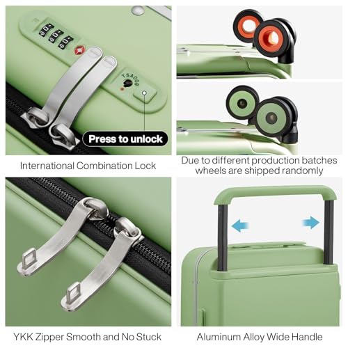 mixi Checked Luggage Wide Handle Luxury Design Rolling Travel Suitcase PC Hardside with Aluminum Frame Hollow Spinner Wheels, with Cover, 24 inch, Avocado Green4