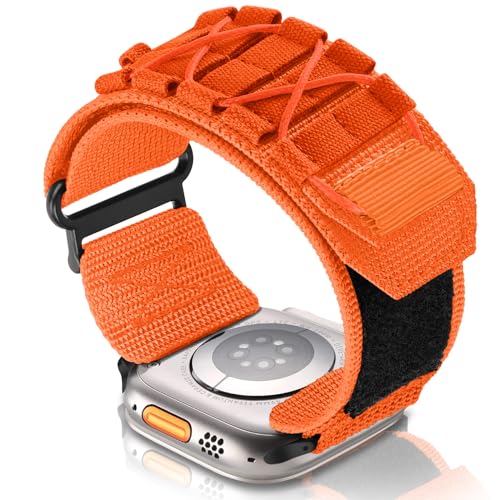 Bracelet tressé compatible Apple Watch 41mm 40mm 38mm, sangle nylon sport orange iWatch Series 9