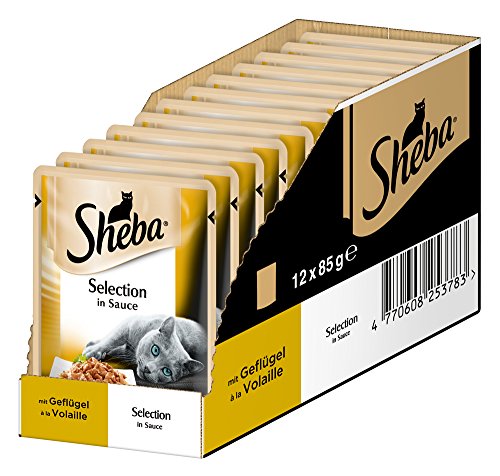 Sheba Selection in Sauce, Katzenfutter im Frischepack, Geflügel, 12er Pack (12 x 85 g)