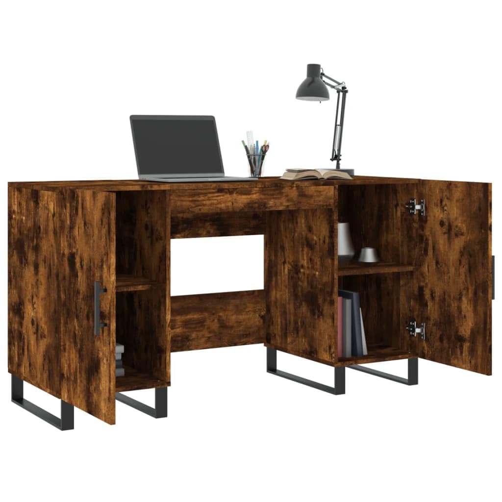 Scrivania con Ufficio in Legno e Piedini in Ferro, 4 Scomparti con Porte per Stoccaggio, Scrivania Incensi 140x50x75 cm per Studio e Piccoli Stanze