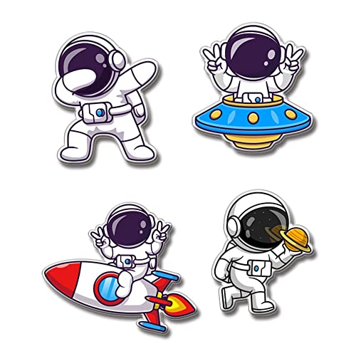 Image of CAPIO ART MDF Wooden Astronaut Fridge Magnet Pack of 4 | Aesthetic & Trendy Designer Door Magnets | Sleek Multipurpose Office Magnets for Home, Kitchen & Decor (White)