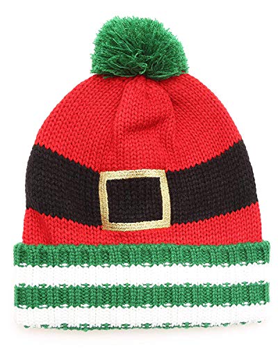 Santa Belt Christmas Knit Winter Beanie Hat Cap Ugly Sweater Party X Mas Green