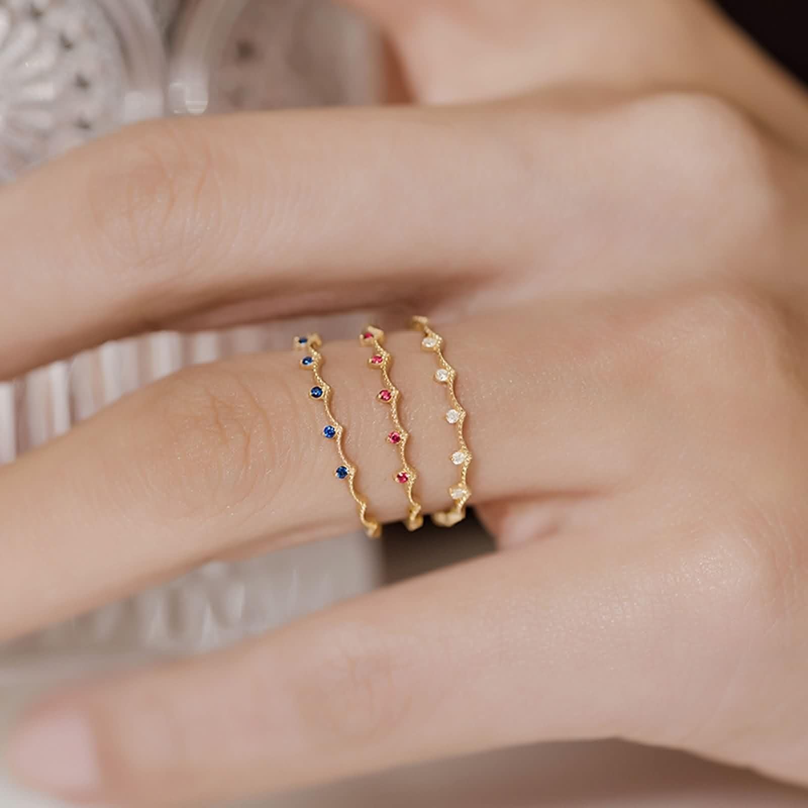 9 Karat Gelbgold Damen Ringe Diamant Weiß, Ring Für Freundin Kronenförmig mit Natürlichem Diamant/Rubin/Saphir
