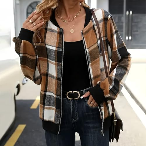 Shackets for Women 2025 Fashion Casual Zip Up Flannel Plaid Jackets Long Sleeve Baggy Outwear Coat Fall Clothes2