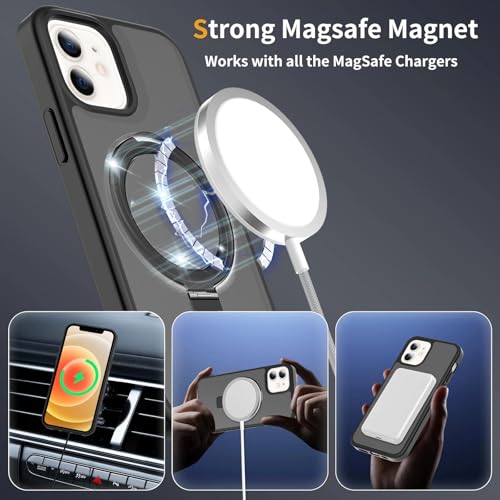 Image of Magnetic for iPhone 12 Pro Case & iPhone 12 Case, 6.1 inch, Compatible with MagSafe, Rugged Kickstand, Not-Yellowing Military-Grade Protection, Matte Black