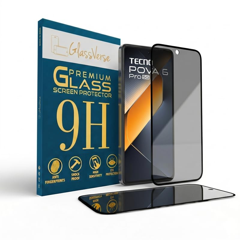 Image of GlassVerse Privacy Tempered Glass for Tecno Pova 6 Pro | Anti Spy Screen Protector, 9H Hardness, Edge to Edge, Case Friendly, Hassle-less Installation Kit Included. (Pack of 2)
