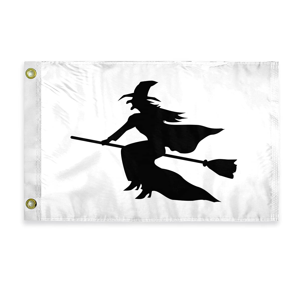 AGAS Witch Novelty Boat Flag - 12 x 18 inch - Double Sided Printed 200D Nylon - Solid Brass Eyelets Canvas Heading - Vivid Colors Fade Proof - Witch Funny Boat Nautical Flag