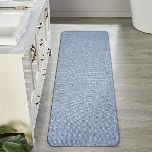 Image of Bosap Bath Mat,Ultra Thin Bathroom Runner Rugs,Large Bath Mats for Bathroom,Quick Dry,Non-Slip,Machine Washable,Low Pile,Bath Rug,Shower Outside,Sink,Home Decor Accessories.Blue,1'5 inchx4'11 inch（17x59inch）