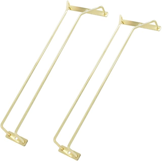 ZOOHOT 35.5cm Wine Glass Rack - Under Cabinet Stemware Wine Glass Holder Glasses Storage Hanger Stainless Steel Organizer for Bar Kitchen, Gold Finish (1 Rows, 2 Pack)