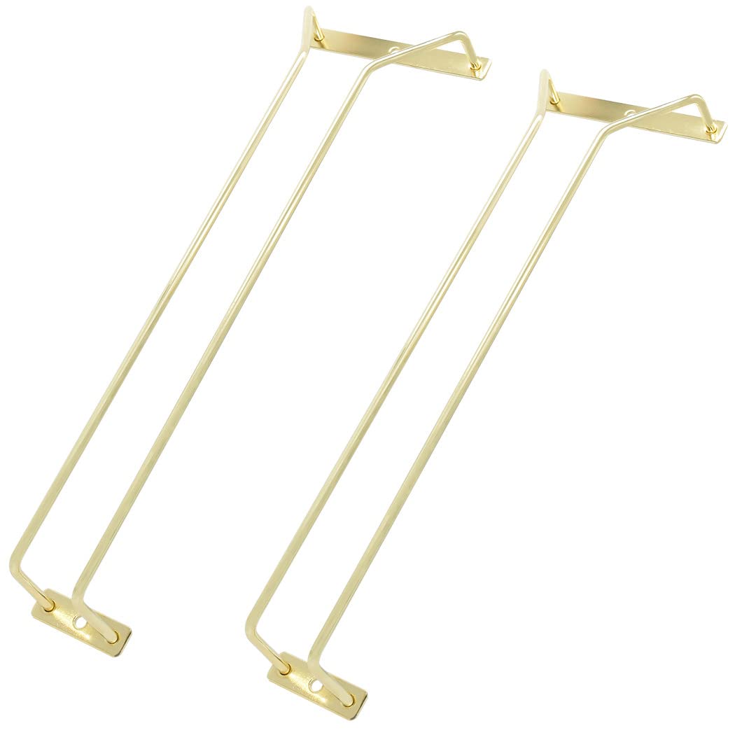 zoohot 35.5cm Wine Glass Rack - Under Cabinet Stemware Wine Glass Holder Glasses Storage Hanger Stainless Steel Organizer for Bar Kitchen, Gold Finish (1 Rows, 2 Pack)