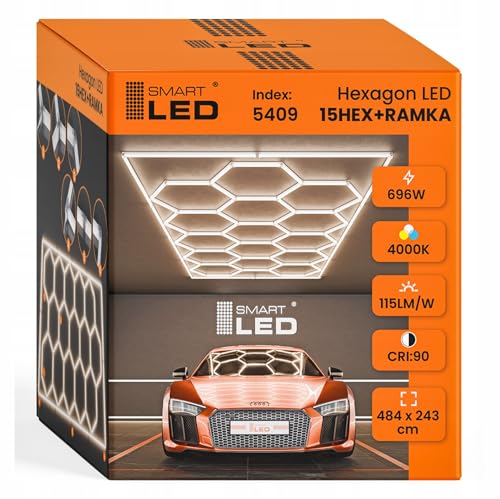 Garagenlampe LED 5-Hex 696W 4000K Verformbare LED Werkstatt Deckenleuchte DlY Sechseck Garage Licht für Garage Werkstatt Lager keller Fitnessstudio Hexagon (243 x 484)