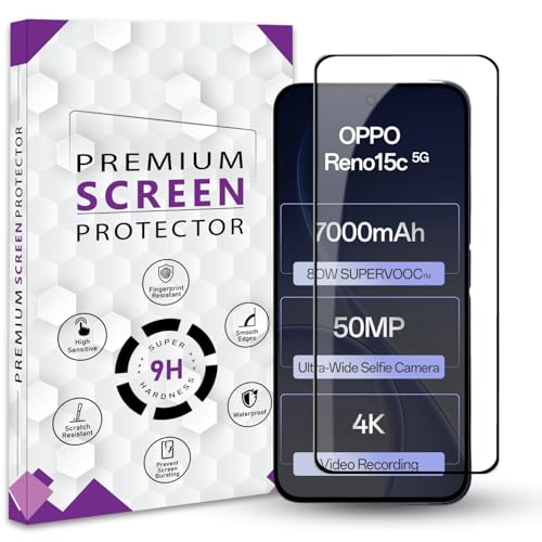 Image of Premium Tempered Glass Screen Protector Guard For Oppo Reno 15C 5G (6.59 Inch, Pack of 1) | Edge to Edge Coverage With Easy to installation kit