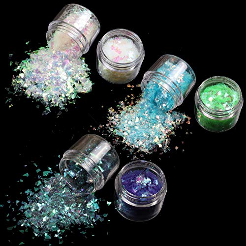 Allstarry 12 Colors Mermaid Nail Chunky Glitter Ultra-Thin Fluorescent Glass Paper Irregular Iridescent Sequin Flakes Glitters Sticker For Nails Art Decoration Hair Eyes Face Body Diy Craft #TOP3