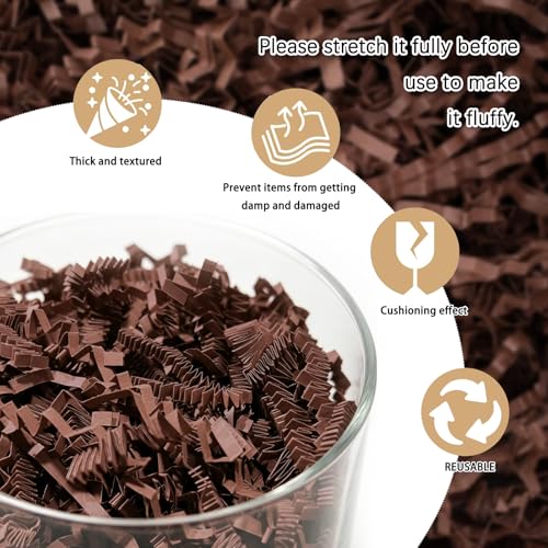 Image of Zankubom 1 /2LB Deep Brown Crinkle Cut Paper Shred Filler Great for Gift Wrapping, Deep Coffee Basket Fillers, Birthday, Gift Wrapping, Halloween Thanksgiving Christmas Party Decor Filling Supplies