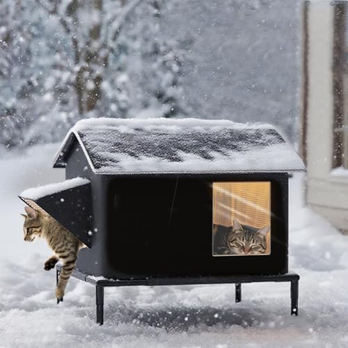 Abri Chat Extérieur, Un Lit pour Niche pour Chat Exterieur Pliable Et Résistant Au Froid avec Un Design Surélevé Et Imperméable, Adapté Aux Animaux Errants...