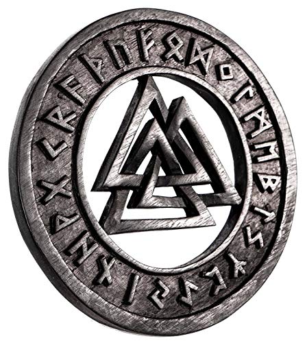 Windalf Schwarzes Vikings Holzbild VALKNUT Ø 23 cm Wotansknoten mit Runen Wikinger Wanddeko Wandrelief Wandobjekt Holzdeko Handarbeit aus Holz Cover