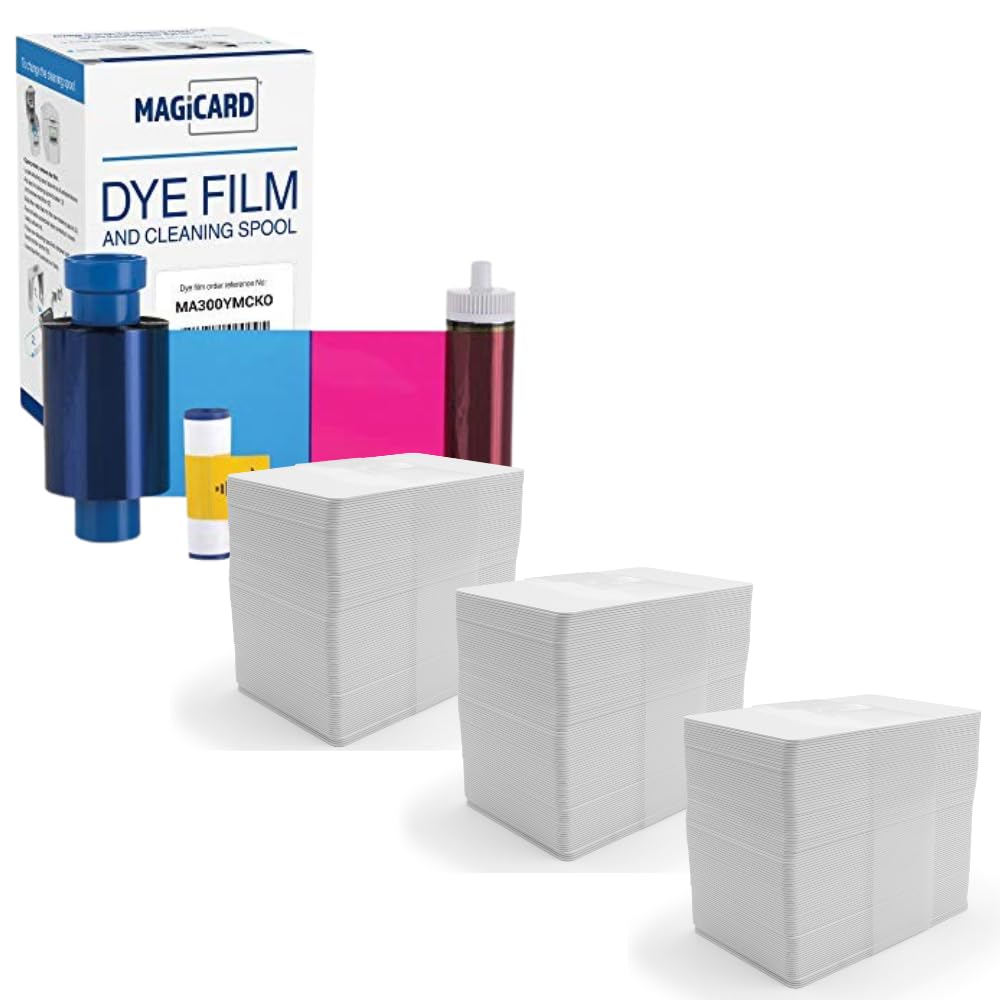 MAGICARD MA300YMCKO (EN1) Printer Ribbon and 300 Cards Bundle - 300 Prints
