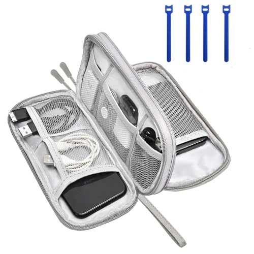 Mokhike Organisateur Sac a Dos, Cable Organizer, Rangement Cable Chargeur Portable Universel pour Adaptateur, Câble, Carte SD, Chargeur, Souris, Banque d'alimentation, Beige