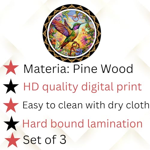 Image of GENXTRA Set of 3 Round Wooden Wall Hanging Decor | Vibrant Nature Art with Hummingbird, Butterfly & Fantasy Garden | Decorative Wall Art for Living Room, Bedroom & Office | Ideal Diwali & Housewarming Gift