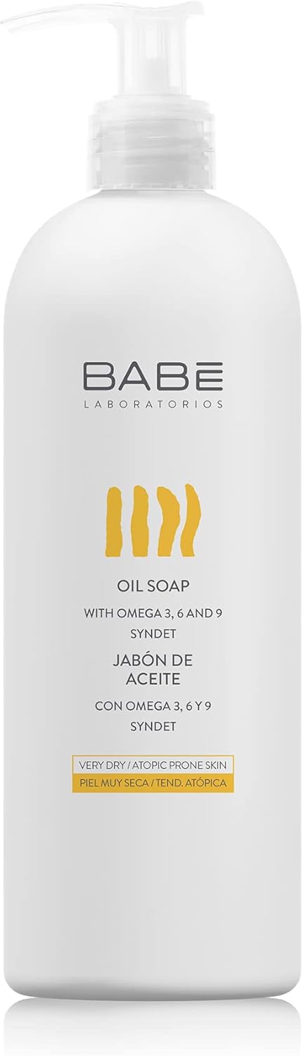 Laboratorios Babé - Jabón Corporal de Aceite Con Ácidos Esenciales Omega 3.6 y 9. Aceites Emolientes y Reparadores, Piel Seca, Piel Atópica, Regenerador, Alivia el Picor, Hidratante - 500 ml