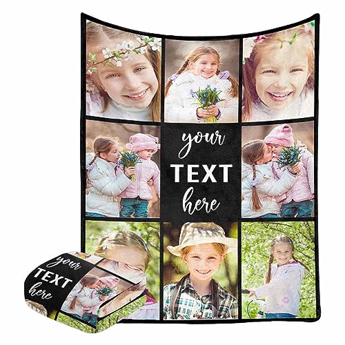 Artsadd Custom Blankets with Picture Personalized Photo Blanket for Children Customized Blankets for Kids Adults Birthday Gift Fits Bedroom Living Room Home Decoration 8 Photos