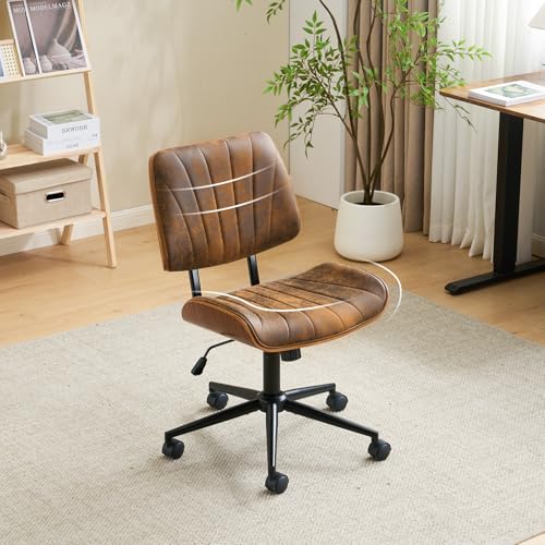 VINGLI Wide Curved Seat&Back Armless Home Office Chair,Ergoromic Adjustable-Height Desk