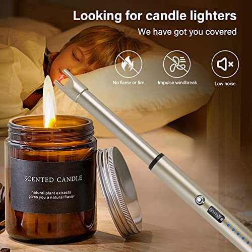Image of Electric Candle Lighter Windproof USB Rechargeable Flameless Long Neck Lighter for Candles Gas Stove Fireplace BBQ Kitchen Grills (Gold) (Champagne Gold)