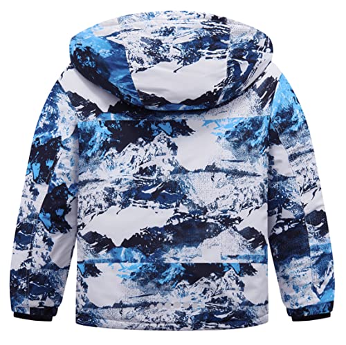 UMMTOM Boys Waterproof Ski Jacket Fleece Lined Warm Winter Snow Coat Hooded Winter Jacket for Kids(White Blue,11-12) by UMMTOM - Image 2