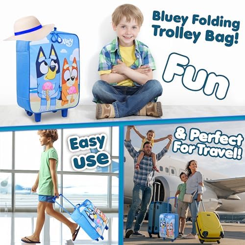 Bluey Suitcase Kids Foldable Trolley Bag Wheels Cabin Suitcase Hand Luggage Extendable Handle Travel Essentials 46x30x14cm 15L S (L46cm x W30cm - 15L, Blue) - Image 3