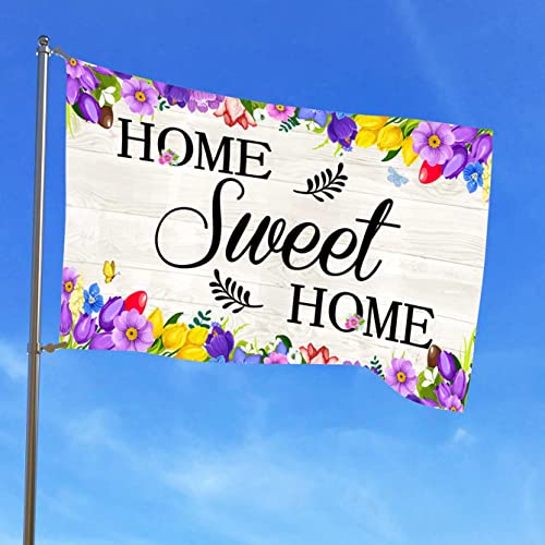 Hhercicim Home Sweet Home Spring Tulip Flower Flag 3X5 Ft,Lily Tulip Flower Farmhouse Spring Party Supplies Backdrop Easter Spring House Flag For Seasonal Holiday Party Polyester Outdoor Decor With Brass Grommets #TOP1