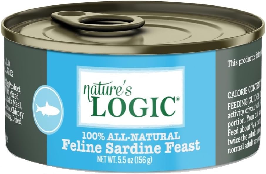 Nature's Logic Wet Can Cat Food - Feline Feast 95% Animal Ingredients - No Synthetic Vitamins, Minerals or Artificial Additives, 100% Natural, Grain-Free, Made in USA, Duck & Salmon (5.5 oz, 24 pack)