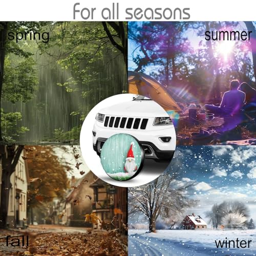 Image of Cute Gnome Snowflakes Spare Tire Cover for Rv Trailer Camper- Cute Xmas Winter Waterproof Wheel Protectors Cover Universal Fit for Truck SUV Travel New Year Outdoor-14 inch