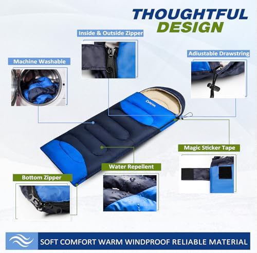 Lightweight Sleeping Bag for Adults, 3-Season Waterproof Backpacking Sleeping Bags with Compression Sack, Comfort Temp 50–68°F, Portable Camping Essential Gear for Travel, Hiking, Outdoor, Indoor