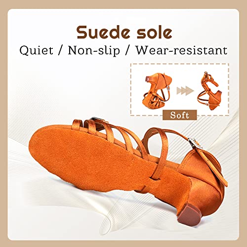 Gilrs Latin Dance Shoes Tan Low Heel Tango Salsa Ballroom Dance Practice Shoes3