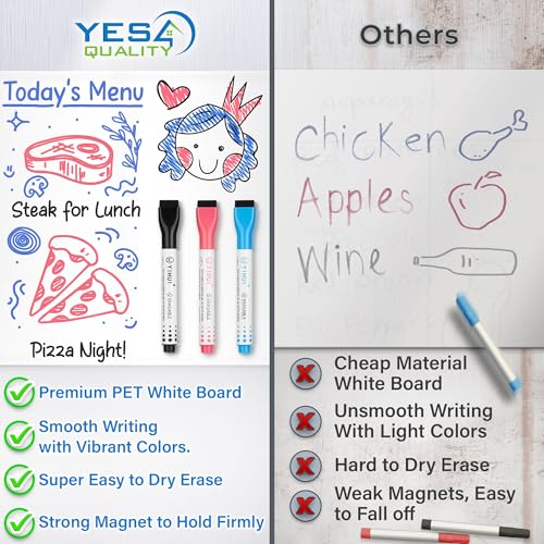 Magnetic Dry Erase Whiteboard Sheet for Fridge - 30x20 cm - Stain-Resistant with 3 Markers & Big Eraser with Magnets - Small Refrigerator White Board Planner & Organiser - by Yes4Q image 4