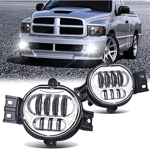 Lusgwufad Upgraded LED Fog Lights Fit for Dodge Ram - Powerful Replacement Lamps, Perfect Fit for 02-08 Ram 1500, 03-09 Ram 2500/3500, 04-06 Durango - Driver & Passenger Side - Chrome Cover