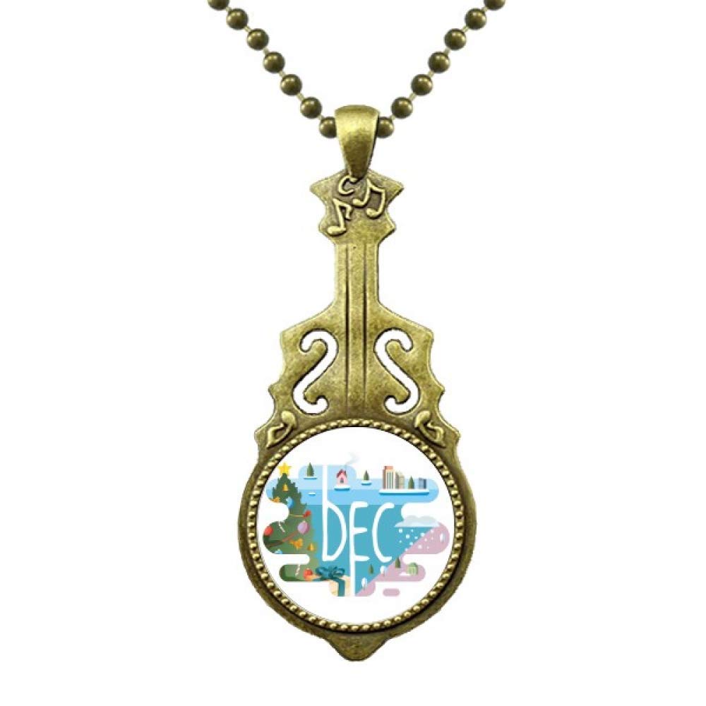 BestchongDecember Month Season Illustration Necklace Antique Guitar Jewelry Music Pendant