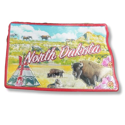 North Dakota Metallic Souvenir Magnet, Prairie and Bison Collectible Keepsake, 2.5-Inch