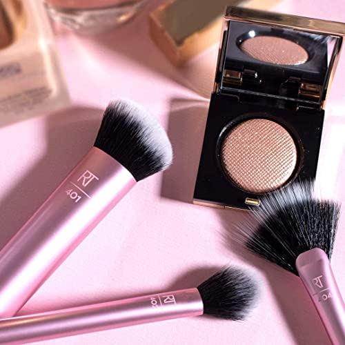 Real Techniques Cruelty Free Sculpting Set, Includes Fan Or Setting Brush & Brush Cup, Synthetic Bristles, Pink, 4 Piece #TOP4
