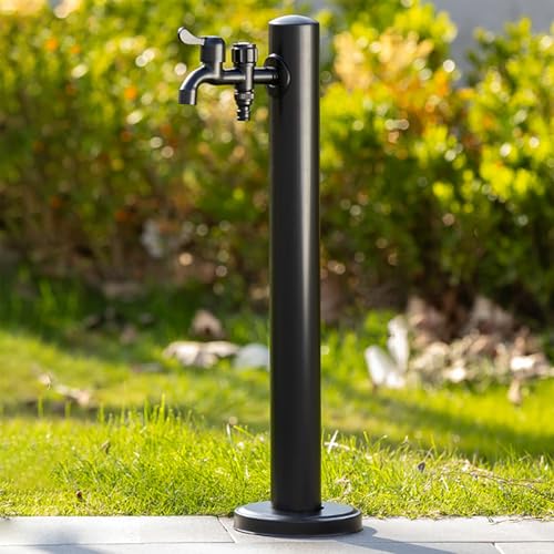 Fontana da Esterno con Doppio Rubinetto, Fontana da Giardino a Colonna Esterno Acciaio Inox Spazzolato, Protezione antigelo e UV, Ideale per fattorie e pascoli(Black-2,60cm/23.6in)