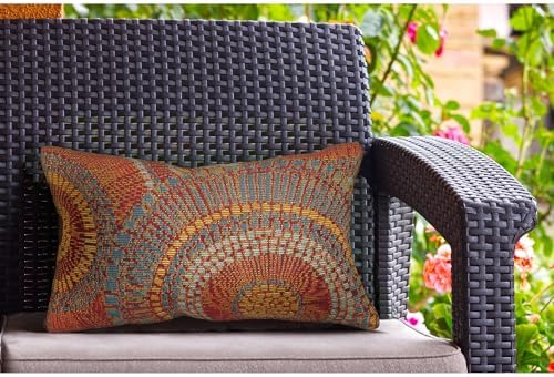 Liora Manne Marina Indoor/Outdoor Power Loomed Easy Care Pillow - Contemporary Geometric Casual Accent (Circles Saffron) (12" x 18")