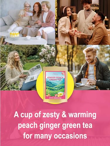 Image of TeeLux Peach Ginger Green Tea Bags, Smooth & Refreshing Taste, 100 Count