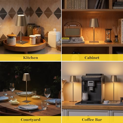 Image of Kakanuo Brown Cordless Rechargeable Table Lamp 5000mAh Battery Operated Lamps, 3 Colors Stepless Dimming Touch Lamp for Living Room, Kitchen Counter, Dining, Outdoor Patio, 2 Pack