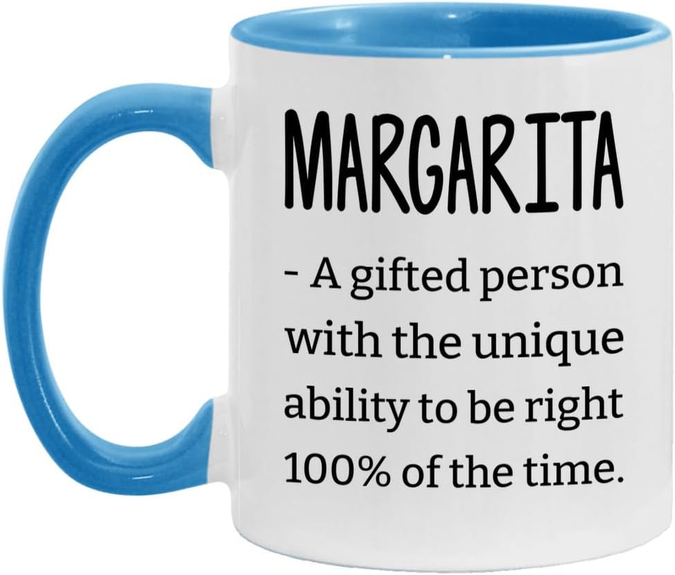 Personalized Funny margarita Definition Mug Sarcastic Cup for margarita 11oz White/Light Blue