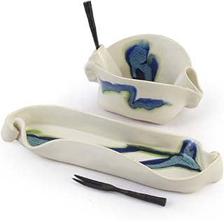 Aurora Collection 2-Piece Handmade Pottery Hors d'oeuvre Appetizer Servi...
