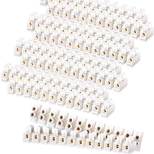 10 Pieces White Terminal Blocks 12-Position Terminal Strip Dual Row Screw Terminals Electric Wire Connector 4 mm² Wire Gauge, 20Amp 380V